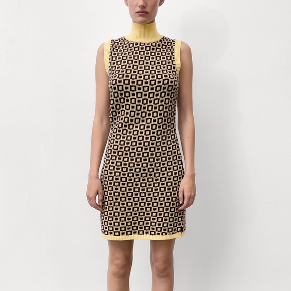 NWT Zara Geometrical Jacquard Knit Turtleneck 1960s Tank Mini Dress. Size small - Picture 3 of 7